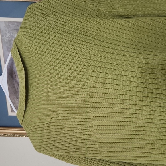 Silk/Cotton Green Ribbed Women's Sweater Career Preppy Feminine Large - Picture 9 of 10